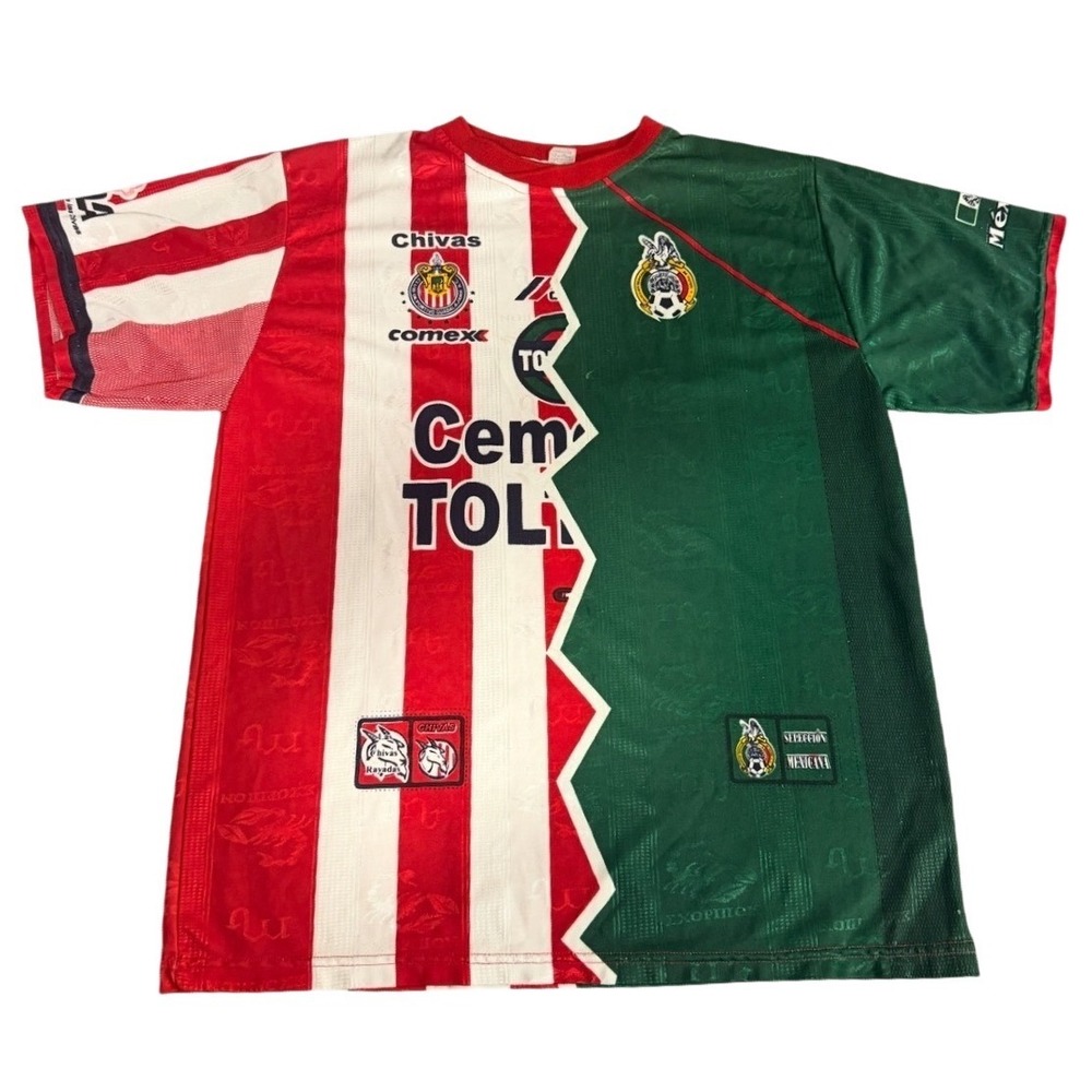 Mexico National Team Chivas Guadalajara Split Soccer Jersey Green Red White 0795